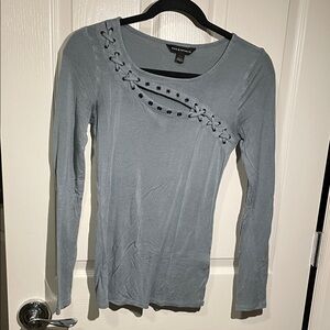 Rock & Republic Blue Lace-Up Long Sleeve Top
